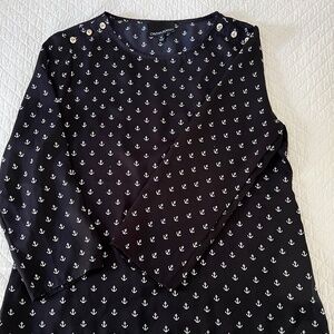 Cynthia Rowley 3/4 sleeve nautical anchor blouse.